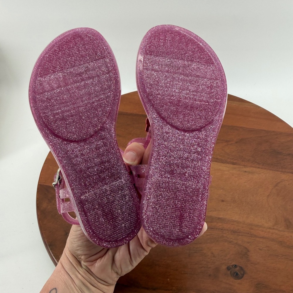 Mini Melissa Solar Scented Glitter Pink Heart T-Strap Jelly Sandals Kids USA 12 - Picture 7 of 10